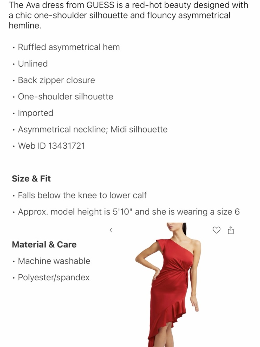 GUESS Red One-Shoulder Asymmetrical Ruffle Dress - Picture 4 of 11